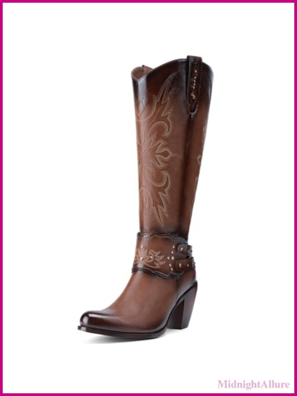 Knee High Cowboy Boots Faux Leather Western Boots Round Toe
